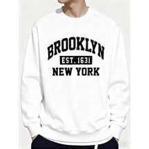Startmore Tarzsokak Brooklyn New York City Baskılar Kışlık Günlük Kapüşonlu Üst Erkek Polar Günlük Kazak Temeller Beyaz