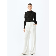 Koton Büzgülü Dokulu Slim Fit Uzun Kollu Dik Yaka Tişört Siyah 5wak50337ek Siyah
