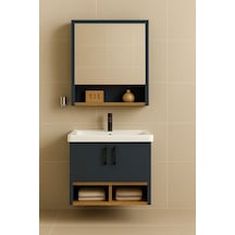 Dmz Home Concept Legna 65 Cm Banyo Dolabı Takımı Antrasit & Ahşap Mdf Seramik Lavabolu Alt Ve Üst Dolaplı