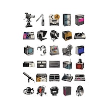 30 Adet Retro Tv Stüdyosu Sticker Seti - Laptop, Defter, Ajanda İçin Çok Renkli