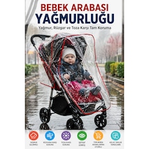 Kırmızı Şeritli Universal Bebek Arabası Yağmurluğu Şeffaf Pvc Yağmur Rüzgar Toz Koruyucu Kılıf