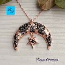 Oniks Taşlı Rose Siyah Ayyıldız Kolye Rose - Gold -  Gümüş