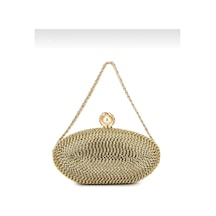Aylesh Aurelia Gold Taşlı Zincir Askılı Abiye Clutch Çanta Altın Altın