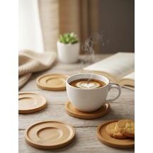 Bambu 6 Lı Çay Tabağı-bambu Ahşap 6'lı Çay Tabağı Ve Sunum Tabağı Açık Kahverengi