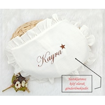 Gros Shop %100 Pamuk Müslin Kumaş Fırfırlı Takı Yastığı Kılıfı 35 45 Kişiye Özgü İsimli Nakış Desenli Ekru