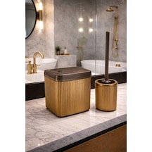 Banyo Çöp Kovası Ve Wc Fırçası Seti Modern Ve Şık Banyo Aksesuarları 2li Set Kahverengi