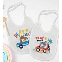 BK Kids Play Time ve Play Day Tasarımlı 2’li Beyaz Mama Önlüğü-1 Beyaz
