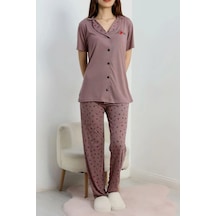 Seka Store Seka Baskılı Düğmeli Pijama Takım Patlıcanmor - 50776.1773. Çok Renkli