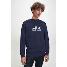 Hakuna Matata Baskılı Indigo Mavi Lacivert Erkek Sweatshirt