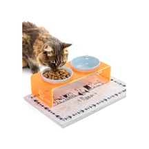 Gobypet 2'li Turuncu Pleksi Dekoratif Kedi Ve Köpek Seramik Mama & Su Kabı + Paspas