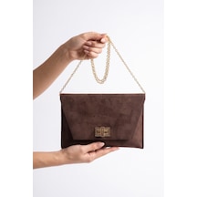 Maorı Kahverengi Süet Kadın Clutch Çanta