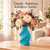 Dekoratif Vazo Burgu Formlu Taş Dokulu Modern Kuru Çiçeklik Camgöbeği