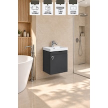 Kemer 50 Cm, Alt Banyo Dolabı, Lavabolu, Antrasit, Kapaklı Banyo Dolabı, Seramik Lavabo Dahil, Mdf Latte