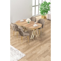Canisa Zae Serisi 90x168 Lak Panel Hazar Gold Ayak Masa Takımı 4 Cappucino Sandalye Hazar Masa Cappucino Sandalye Ayaklar Gold