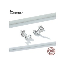 Bamoer 925 Ayar Gümüş Kore Tüy Gül Çiçek Yıldız Düzlem Manşet Saplama Küpe Kadınlar İçin J