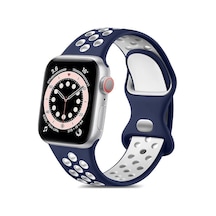 Apple Watch Seri 1/2/3/4/5/6/7/8/se İle Uyumlu Delikli Silikon Kordon Kayış 38-40-41 Mm Lacivert - Beyaz