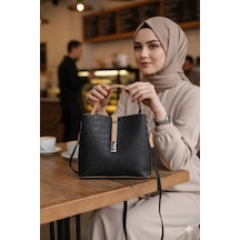 Just Polo Kadın Orta Boy 3 Bölmeli Ayarlanabilir Askılı Şık El & Omuz Çantası Shoulder Bag Ebat : 22 X 20 Cm Siyah Camel