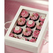12 Li Cupcake Kutusu Asetat Pencereli İpli Yeni 35x26x11