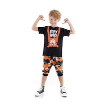 Denokids Stay Wild T-Shirt Kamuflaj Kapri Pantolon Takım Çok Renkli