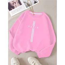 Startmore Pembe Unisex Kadın/erkek Paris Özel Renkli Oversize Bisiklet Yaka Pamuklu