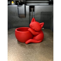 Bezos 3d Baskı Sarılan Kedi Saksı - Sevimli Dekoratif Saksı - Kırmızı Nıda