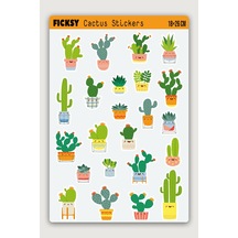 Sevimli Kaktüs Sticker Seti - 23 Adet Etiket Çıkartma Diğer