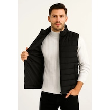Ertaştrendstore Erkek Şişme Fermuarlı Su İtici Kapitone Astarlı, Cepli Yelek - Siyah Çoklu Renk