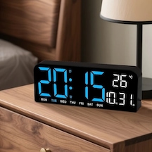 Willowhaven Beyaz Mavi Ekranlı 10 İnç Büyük Dijital Saat Alarmlı Termometreli Dekoratif