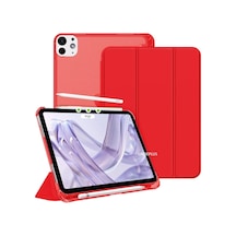 Apple iPad Uyumlu Pro 11inç M4/m5 İle Uyumlu Kılıf Cover Kalem Bölmeli Pc Case 2024/2025 Kırmızı Sku: Zeusb0dy6vsyzk Arka Kapak