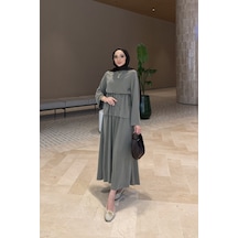Riella Butik Ahen Oysho Kumaş Oversize Günlük Tesettür Takım Yeşil