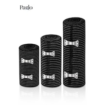 Parlo Siyah Elastik Bandaj 3 Lü Set 10-15-20 Cm %300 Esnek, 4,5 M Ye Kadar Uzayan, Metal Kancalı Bandaj Seti
