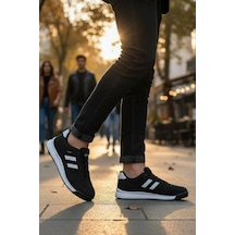 Enoch Erkek Yan Çizgili Yüksek Tabanlı Rahat Yürüyüş Ve Koşu Ayakkabısı Sneaker Siyah