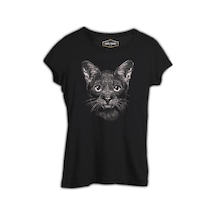 Cat Realistic Siyah Kadın Tshirt 001