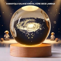 Hubrendy Tekno Samanyolu Desenli Kristal Küre Ahşap Standlı Gün Işığı Led Masa Lambası Diğer