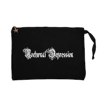 Nocturnal Depression Text White Siyah Clutch Astarlı Cüzdan / El Çantası