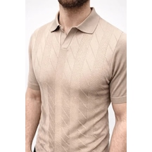 Suma Erkek Yazlık Triko Dokuma Tişört Kısa Kol Polo Yaka T-shirt - Bej