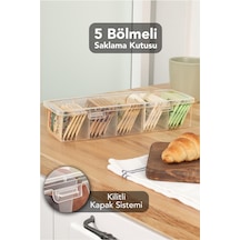 5 Bölmeli Şeffaf Saklama Kutusu - Mutfak Banyo Organizer Düzenleyici Çok Amaçlı Kutu Şeffaf