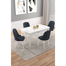 Vals Beyaz Mermer Desen 80x132 Açılır Mutfak Masa Takımı 4 Sandalye Renk Antrasit
