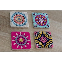 Tablosan Mandala Desenleri Doğal Taş Bardak Altlığı 4'lü Set 174138 Çok Renkli