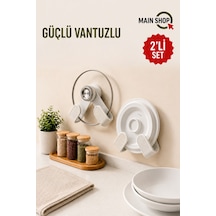 Mainshop 2'li Set Yapışkanlı Tencere Kapağı Askısı Ve Tabak Tutucu - Delme Gerektirmez M-56 Beyaz
