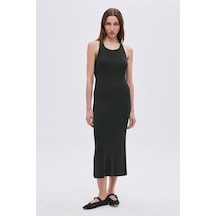 Yeşil Sırt Dekolteli Midi Triko Elbise-yeşil