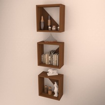 Rafkestir 3 Lü Florence Duvar Rafı Hareli Ceviz (Mat)