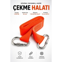 Turuncu 3 Metre Çift Kilitli Karabinalı Dayanıklı Çekme Halatı 5 Cm En 1 Adet Çeki Halatı