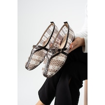 Dabab Shoes Marvena Kadın Kahve Beyaz Çapraz Bantlı Dantel Detaylı Şeffaf Dokulu Babet Kahverengi Beyaz