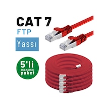 5 adet IRENIS CAT7 Kablo Yassı FTP Ethernet Kablosu, 2 mt Kırmızı
