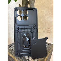 Poco F6 Pro Kılıf Kızaklı Kamera Korumalı Yüzüklü Standlı Tank Kapak