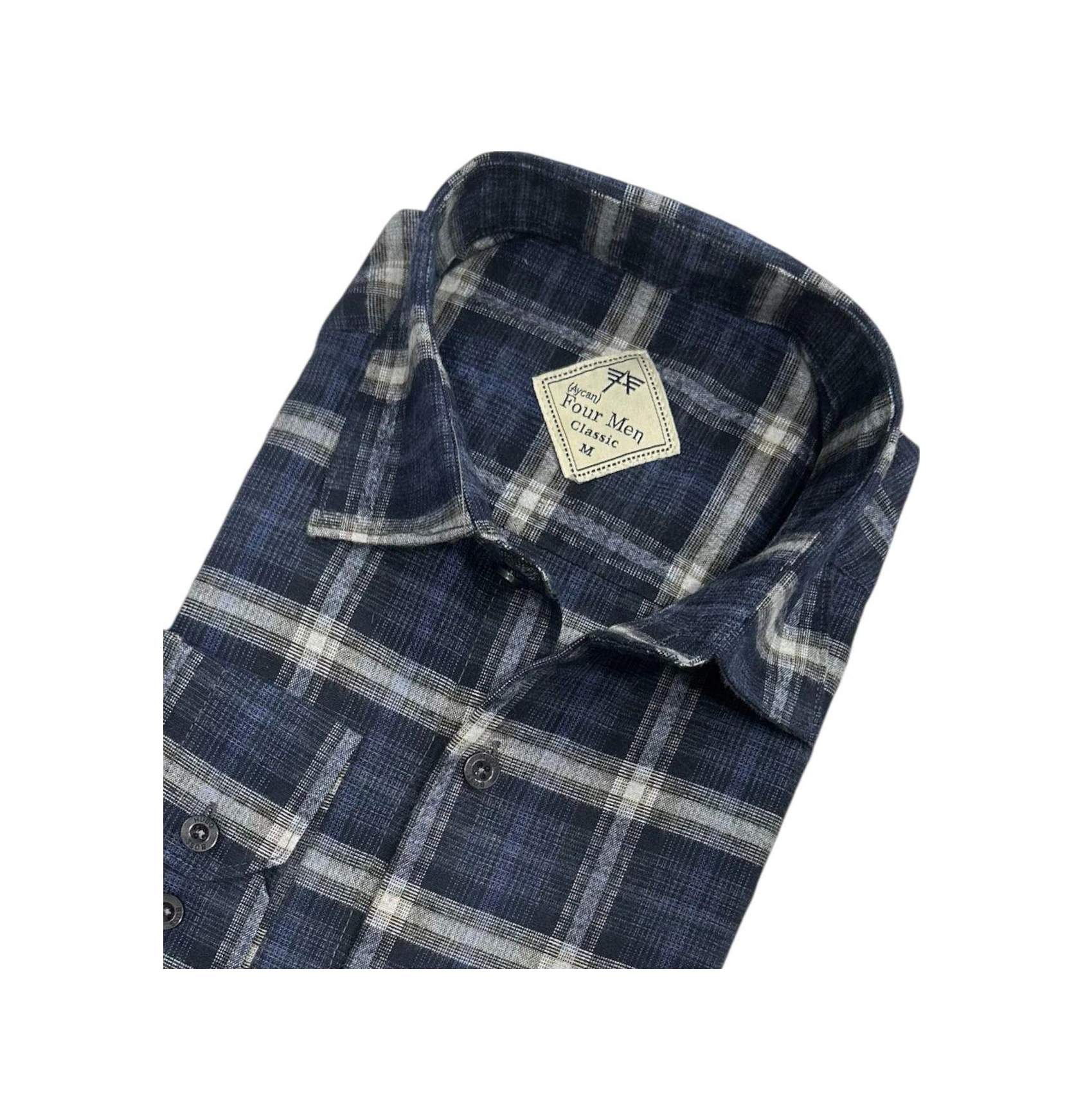 Klasik %100 Cotton Uzun Kollu Terletmeyen Kışlık Flanel Kumaş Lacivert Gömlek Regular Kalıp -10364 Lacivert
