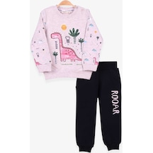 Breeze Erkek Bebek Eşofman Takımı Dinozor Desenli Bej Melanj (6 Ay-2 Yaş