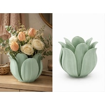 3d Baskı Lotus Yapraklı Vazo - Dekoratif Çiçeklik-mint Çok Renkli