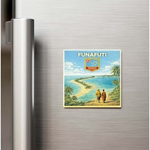 Retro Tuvalu Funafuti Şehri Temalı Vintage Buzdolap Magneti 9x9 Cm